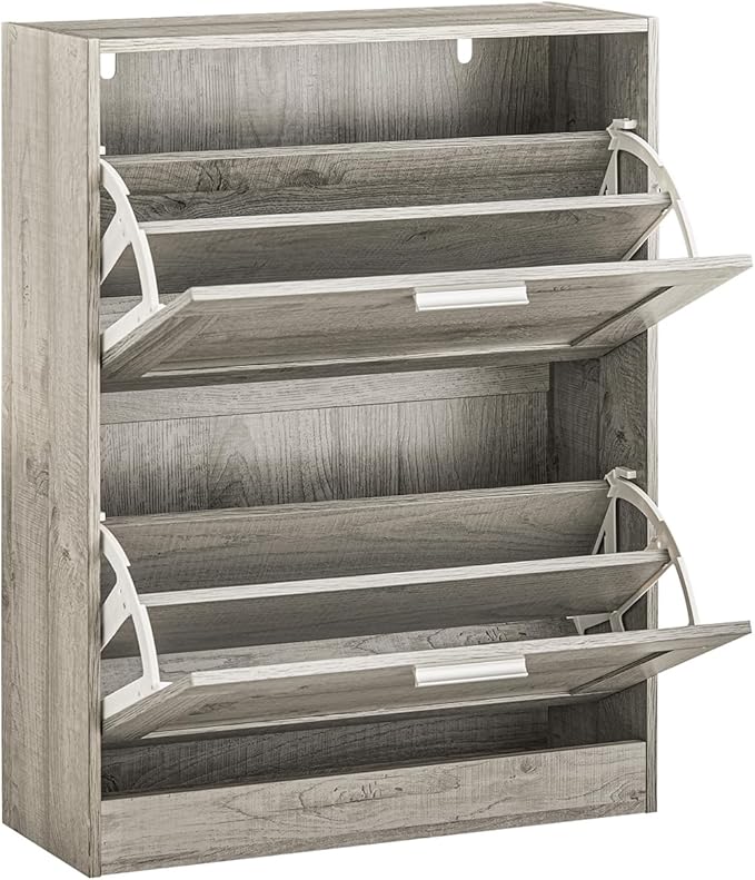 SoBuy Shoe Storage Cabinet Entryway, Slim Shoe Rack Freestanding, Narrow Shoe Organizer 2 Flip-Drawers Shoe Cupboard for Mudroom Front Door Entrance Hallway Bedroom, FSR137-HG (Grey)