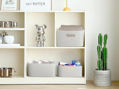HofferRuffer Faux Leather Storage Baskets Bins with Velvet Lining for Organizing, Storage, Gifts, Set of 3 Nesting Shelf Baskets Decorative Storage Boxes for Home Organization (Grey)