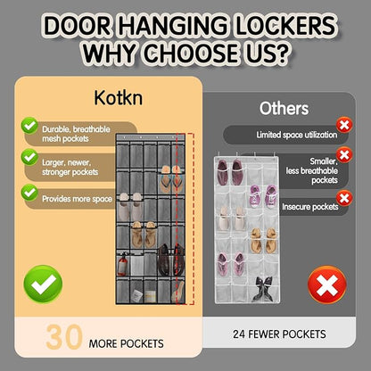 Kotkn Over the Door Shoe Organizer with 30 Breathable Mesh Pockets (2PC-Gray)