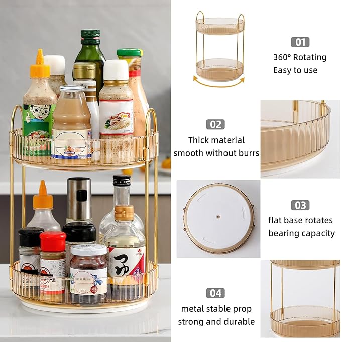360 Rotating Makeup Organizer for Vanity, Bathroom Countertop Spinning Perfume Organizer, High-Capacity Cosmetic and Skincare Dresser Make Up Holder Rack (2 Tiers, Yellow)