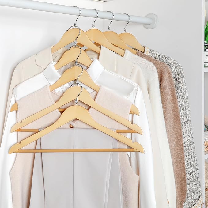 Topia Hanger Space Saving Cascading Wooden Hangers 30 Pack, Coat Hanger with 360° Swivel Loop Hook, Non Slip Pants Bar and Shoulder Notches for Camisole, Jacket, Suit, Clothes Hangers -CT74N30