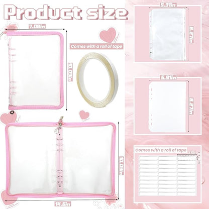 Press On Nail Storage Organizer with 4 Insert Pages - A5 Size Portable False Nail Storage Box for Collecting and Organizing Tips with Tape and Zipper Pocket (Pink)