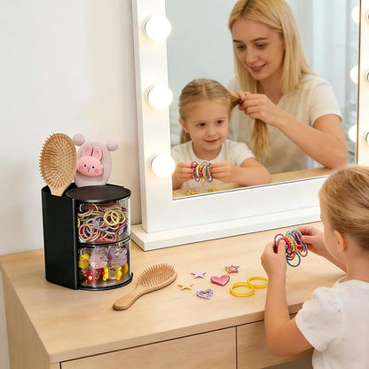 Azurphoric Hair Accessories Organizer with Hair Brush Holder, Rotatable Makeup Brush Holder for Necklaces, Earring, Bracelet, Ring, Makeup Brushes, Hair Clip and Hair Accessories (Black, 2-Layer)