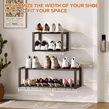 Homeiju Hanging Shoe Organizer,2 Pack Wall Mounted Shoe Rack Holds 12 Pairs,Space Saving Metal Wall Shoe Rack,Hanging Shoe Rack Shoe Holder for Small Space,Entryway,Closet,RV,Camper（Black