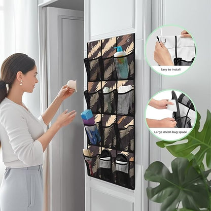 Tiger Print Over the Door Shoe Organizer Foldable Hanging Shoe Organizer with 12 Large Pockets Sturdy Oxford Storage Holder for Dorm Room