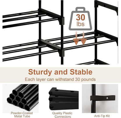 Shoe Rack, 6 Tier Shoe Rack Organizer with 2 Large Drawers, Shoe Storage for 20-24 Pairs, Sturdy Metal Shoe Shelf Shoe Stand for Closet Entryway, Rustic Brown and Black