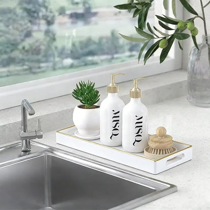 White Bathroom Vanity Tray for Countertop,Small Rectangular Plastic Tray for Toilet Tank,Multi-Purpose Bathroom Organizer for Makeup,Perfumes,Jewelry,Candles & Keys