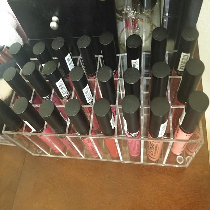 Acrylic Lip Gloss Holder Organizer, Lipstick Holder, 24 Slots Makeup Lip Gloss Lipstick Brushes Storage Display Case