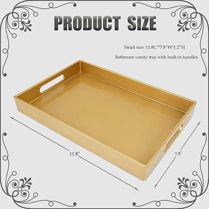Spsyrine Gold Bathroom Vanity Tray with Handles for Dresser Tops, Countertop, Perfume Decorative Tray, 11.8” * 7.87” *1.37”
