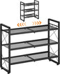 ELYKEN Shoe Rack, 3-Tier Expandable Shoe Organizer for Entryway, Metal Black Shoe Shelf with 4 Hooks, Ajustable Shoe Stand Holder for Closet, Garage, Door Entrance