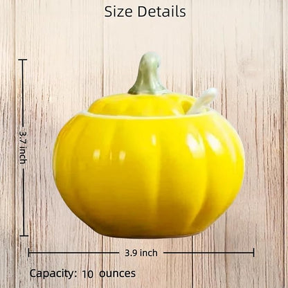 Ceramic Salt Cellar with Lid and Spoon, Salt Holder for Counter, Coffee, Sugar, Spices and Candies, Salt Containers for Countertop (yellow)