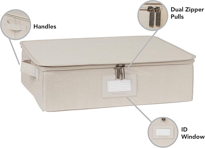 Covermates Platter Storage Box – Serveware & China Storage Container with Dual Zippers, ID Window, Reinforced Handles & Structured Walls for Platter, Dish & Serving Tray Protection, Beige Heather