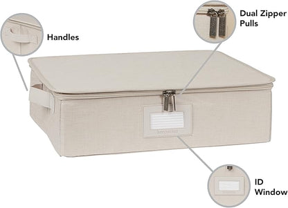 Covermates Platter Storage Box – Serveware & China Storage Container with Dual Zippers, ID Window, Reinforced Handles & Structured Walls for Platter, Dish & Serving Tray Protection, Beige Heather