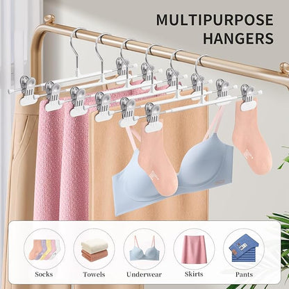 HUADYMEET 20 Pack 12Inch Pants Hangers with Wide Clips,Metal Trouser Hanger for Jeans.Space Saving Skirt Hangers Heavy Duty Non-Slip Adjustable Clothes Shorts Hanger for Women,Men,White