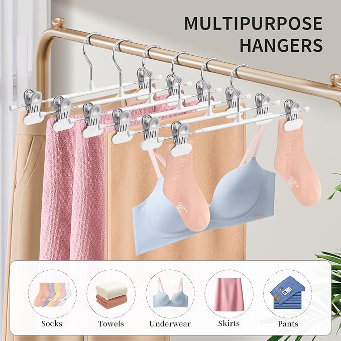 HUADYMEET 50 Pack 12Inch Pants Hangers with Wide Clips,Metal Trouser Hangers for Jeans. Space Saving Heavy Duty Non-Slip Adjustable Closet Organizers and Storage Shorts Hanger for Women, Men, White