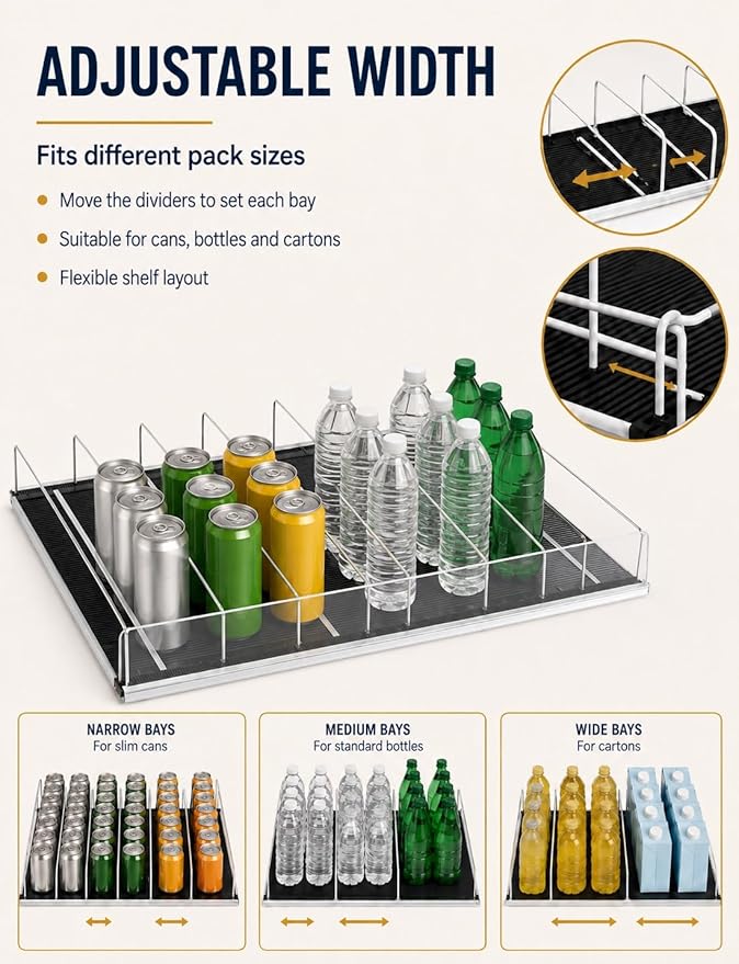 Adjustable Self-Feed Can and Bottle Rack, Flat Tray Organizer for Fridge, Supermarket, Convenience Store and Retail Shelves(500x530 mm)