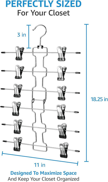 ZOBER 3-Pack 6-Tier Skirt Hangers with Clips - Pants Hangers with Clips Space Saving, Closet Organization, Swivel Hooks, College Dorm Essentials, Skirt Hangers for Women, Jeans Organizer for Closet