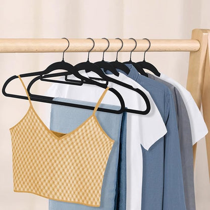 Black Velvet Hangers 30 Pack - Non Slip Clothes Hangers, Ultra Slim Hangers, Space Saving Swivel Black Hook, Suit, Top, Tie, Shirt, Skirt & Pant Felt Hangers, Black Hangers