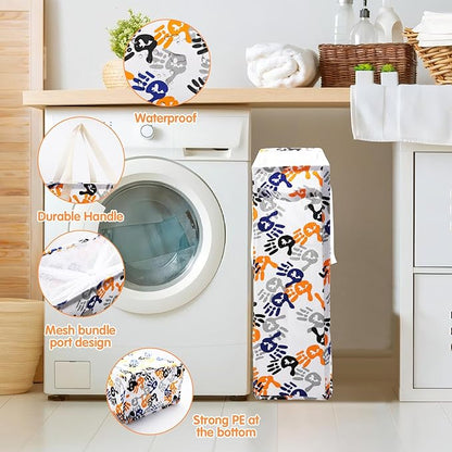 Odonata Slim Laundry Hamper Handles Collapsible Laundry Basket Thin Dirty Clothes Basket Narrow Laundry Bag Foldable Dirty Hamper 48L (Palm)