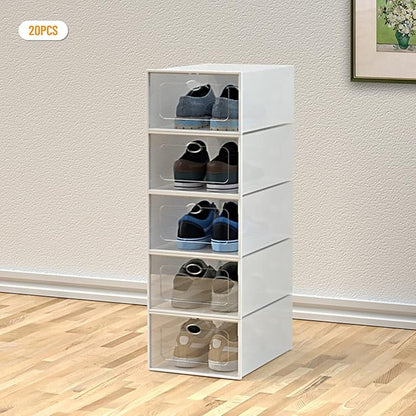20 PCS Shoe Storage Boxes,Clear Plastic Clamshell Shoebox Stackable Shoe Organizer Foldable Display Box Container Closet Shelf Display Case Ventilation