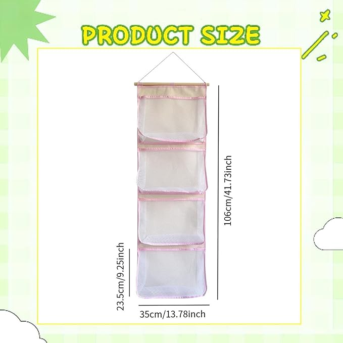 Fenteer Over Door Organizer,Hanging Storage Organizer,Stuffed Animal Storage, Accessory Holder for Shoes Girl Nursery Boy, Pink