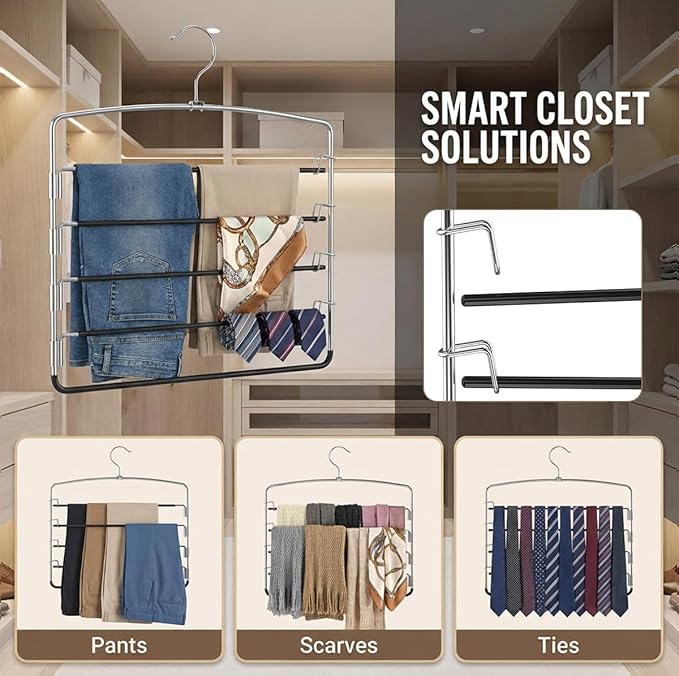 Supforce 3 Pack Pants Hangers, Space-Saving Hangers for Pants with Multi-Tier Design, Trouser Hangers for Jeans and Slacks, Closet Pants Organizer for Neat Storage