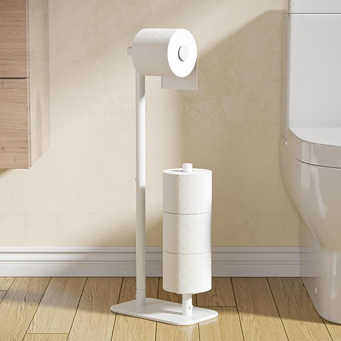 Kitsure Toilet Paper Holder Free Standing - Large Capacity Toilet Paper Holder for 4 Rolls, Rustproof Toilet Paper Stand with Non-Slip Stable Base, White, Medium