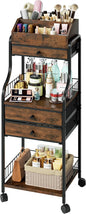 SWTYMIKI Rolling Makeup Organizer Cart - Floor Skincare Storage with Non-woven Drawers, Vanity Organizer Cosmetic Display Cases with Wheels, Cabinet for Skin Care Perfume Nail Polish Brush Hair Tool