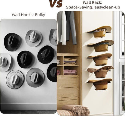 2-Pack Metal Hat Rack for Wall Mount – Space-Saving Cowboy Hat Holder & DIY Wall Display Hanger – Compact Hat Organizer with Screws, Black (No wooden board)