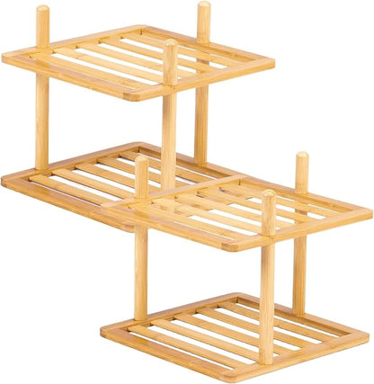 2Pc 2-Tier Vertical Shoe Rack - Tall Narrow Shoe Rack Organizer for Small Spaces,Bamboo Shoen Shelf for Entryway,Closet,Corner,Doorway,Skinny Shoe Shelf Space Saving Shoe Storage