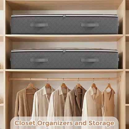 Budding Joy 90L Under Bed Storage Containers, Closet Organizers and Storage Bins, Foldable Underbed Storage Bags for Linen Sheets, Blanket, Clothing, Comforter, Sweaters, Pillows, Wrapping Paper, Grey