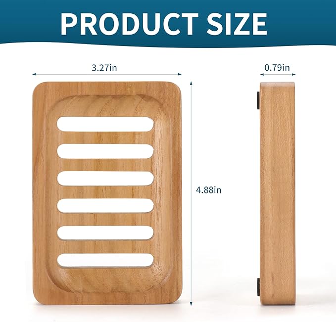DEBETOOL Teak Wood Soap Dish, 2 Pack Waterproof Self Draining Soap Dish - Natural Wooden Bar Soap Holder for Bathroom and Kitchen