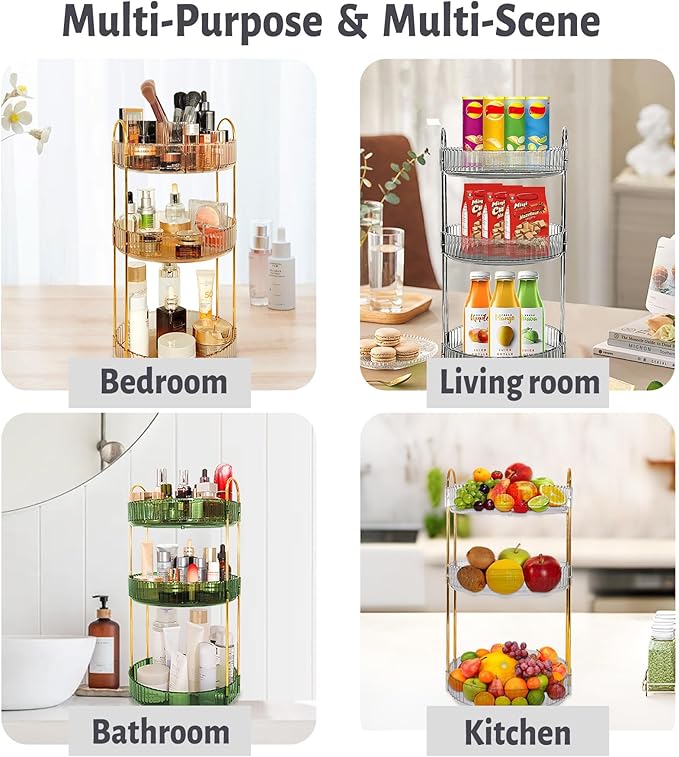 Skincare Organizers 360 Rotating, 3 Tier Round Makeup Organizer Countertop,Holder Rack Large Spinning Cosmetics Display Cases, Perfume Beauty Storage for Vanity, Countertop, Bathroom(White-3 Tier)