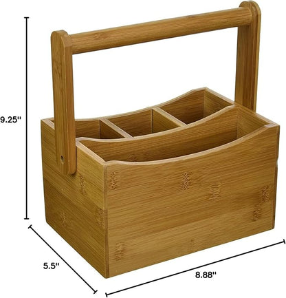 Lipper International 8842 Bamboo Wood Flatware Caddy with Folding Handle, 8-7/8" x 5-1/2" x 9-1/4"
