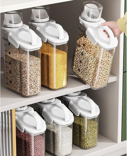 Rice container storage tank, kitchen storage container, sealed food storage, sealed design measuring cup. With pouring port, suitable for oatmeal, grains, rice, flour (blue, 2800ML)