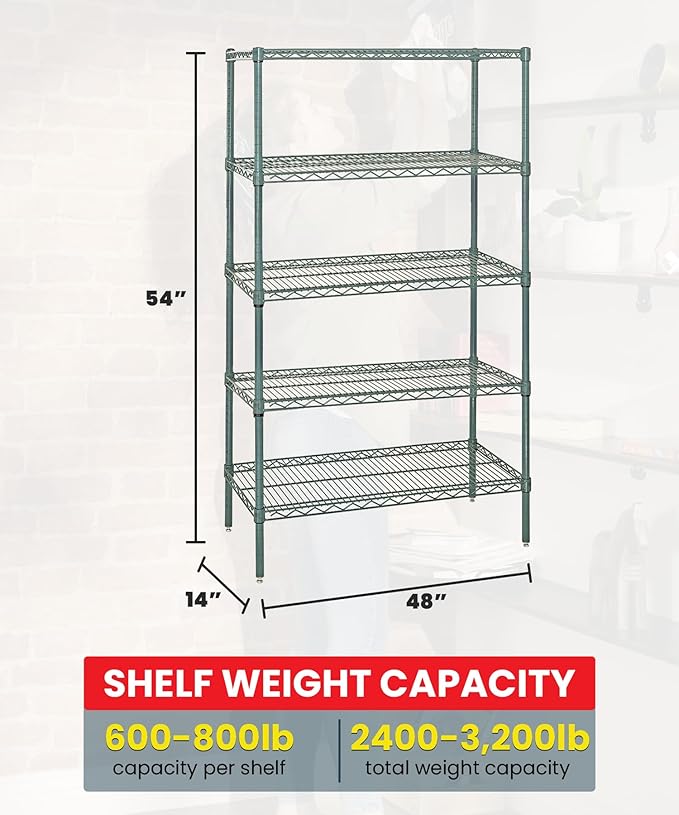 Quantum Storage Systems WR54-1448P Starter Kit Wire Shelves Green Epoxy 4 Shelves 54" H x 48" W x 14" D
