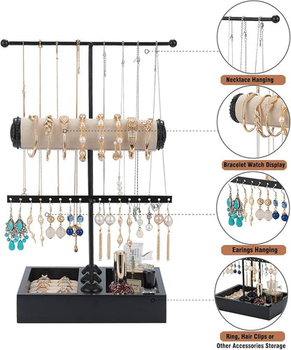 Jewelry Organizer Stand 3 Tier Hanging Jewelry Organizer for Earring Necklace Bracelet Holder Jewelry Ring Perfume Organizer Box Holder Storage (3-Tier Black)