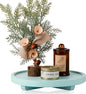 Round Decorative Tray Wood Bathroom Counter Organizer Farmhouse Kitchen Decor Wooden Riser for Soap Dish, Perfume, Candle, Sponge, 10" - Light Blue