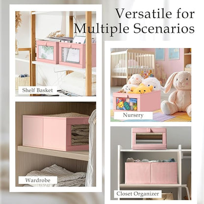 Criusia 6 Pack Linen Closet Organizers and Storage, Large Linen Closet Baskets for Organization, Foldable Storage Containers for Clothing, Towels, Jeans, Books, Shelves, Pink