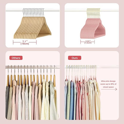 36 Packs Velvet Clothes Hangers, 17.3 Inches Non-Slip Skirt Hangers, Sturdy Dresses Hangers with Shoulder Notches, Space Saving Clothing Hangers for Adults, Pink with Gold Hook