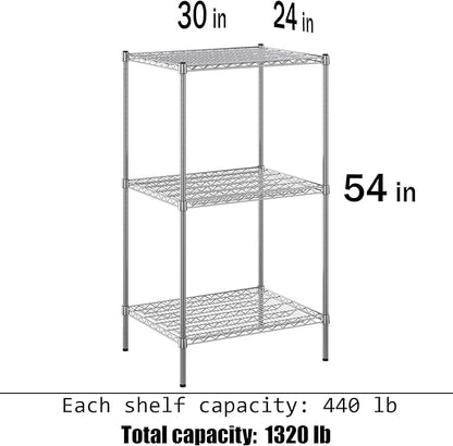24" Deep x 30" Wide x 54" Height Wire Shelving Kit | 3-Tier | NSF Commercial Storage Rack Unit