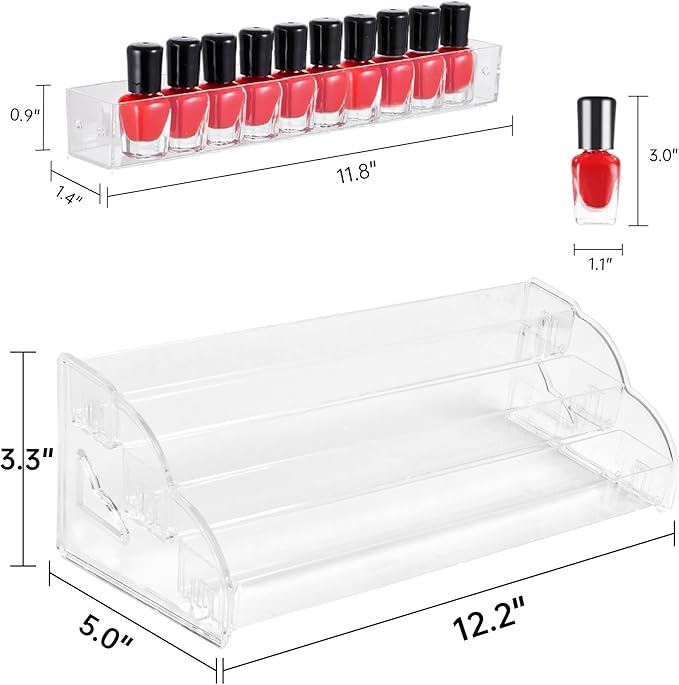 Nimiah Nail Polish Storage Organizer - 3 Tiers Nail Polish Holder Acrylic Cosmetics Display Rack for Sunglass Essential Oils Ink Bottles