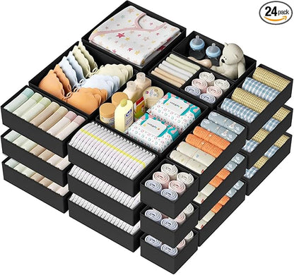 DIMJ Drawer Organizer Clothes, 24 Pack Dresser Organizer, Foldable Closet Organizers and Storage, Fabric Dresser Bins, Drawer Dividers for Nursery, Baby Clothes, Underwears, Sock