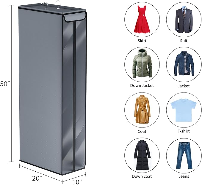Univivi Garment Bags for Hanging Clothes 50", Hanging Garment Bags for Closet Storage with Large Clear Window, Garment Storage Bags for Suits, Coats, Dresses, 1 Pack