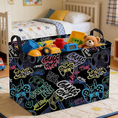 Rectangular Kids Baskets,Waterproof Foldable Storage Basket with Handles,Games Basket,Boys Room DecorGame Storage Bin,Shelf Baskets(Cool Game)