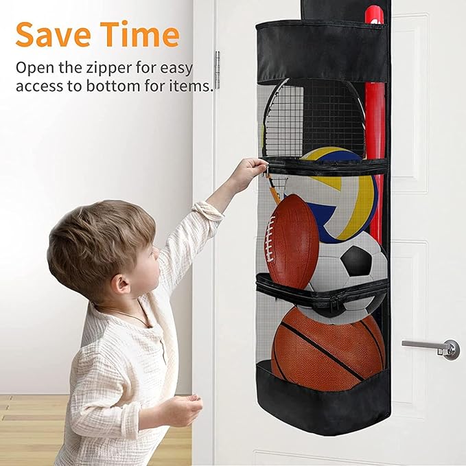 Asixxsix Hanging Storage Organizer, Large Capacity Sports Equipment Organizer for Kids Toys, Shoes, Diapers, Over Door Hanging Bag, Nylon Mesh, Oxford Cloth