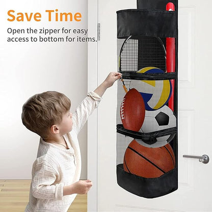 Asixxsix Hanging Storage Organizer, Large Capacity Sports Equipment Organizer for Kids Toys, Shoes, Diapers, Over Door Hanging Bag, Nylon Mesh, Oxford Cloth