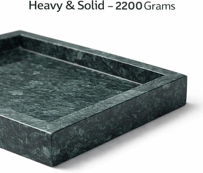 Natural Green Marble Tray for Bathroom | Kitchen | Vanity | Desktop, Stone Organizer for Coffee Table, Dresser, Nightstand, Candles, Soap, Towel, Plant, Jewelry (12" x 8"), Rectangular
