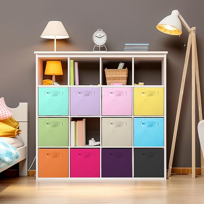 ShellKingdom Storage Bins, Foldable Fabric Storage Cubes And Cloth Storage Organizer Drawer For Closet And Toys Storage, 13 X 13 X 13 INCH, 6 Pack (6 Colors)