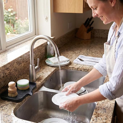 MicoYang Silicone Bathroom Soap Dishes with Drain Spout-Bathroom and Kitchen Sink Organizer,Sponge Holder,Dish Soap Tray,Perfect for Dispenser,Scrubber,Bottle,Cup on Sink or Counter-Black 9.6"×5.3"
